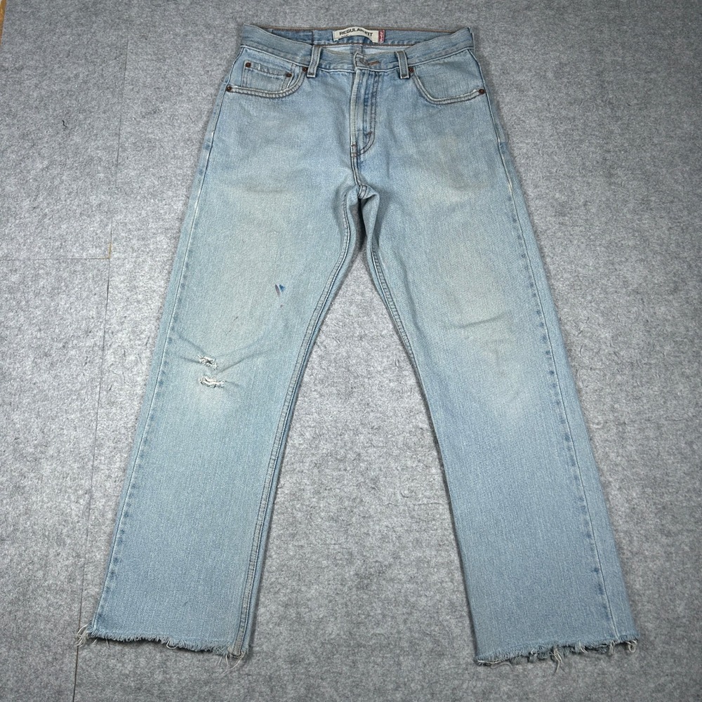Levi's Denim Jeans Mens 30 Light Wash 505 Regular Fit Distressed Retro Workwear